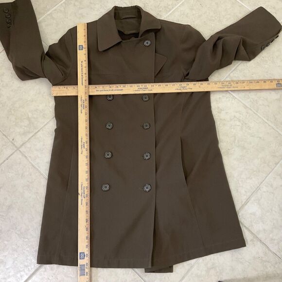 Vintage Jacqueline Ferrar 90s mid length Green Trench Coat women's L - Picture 5 of 13